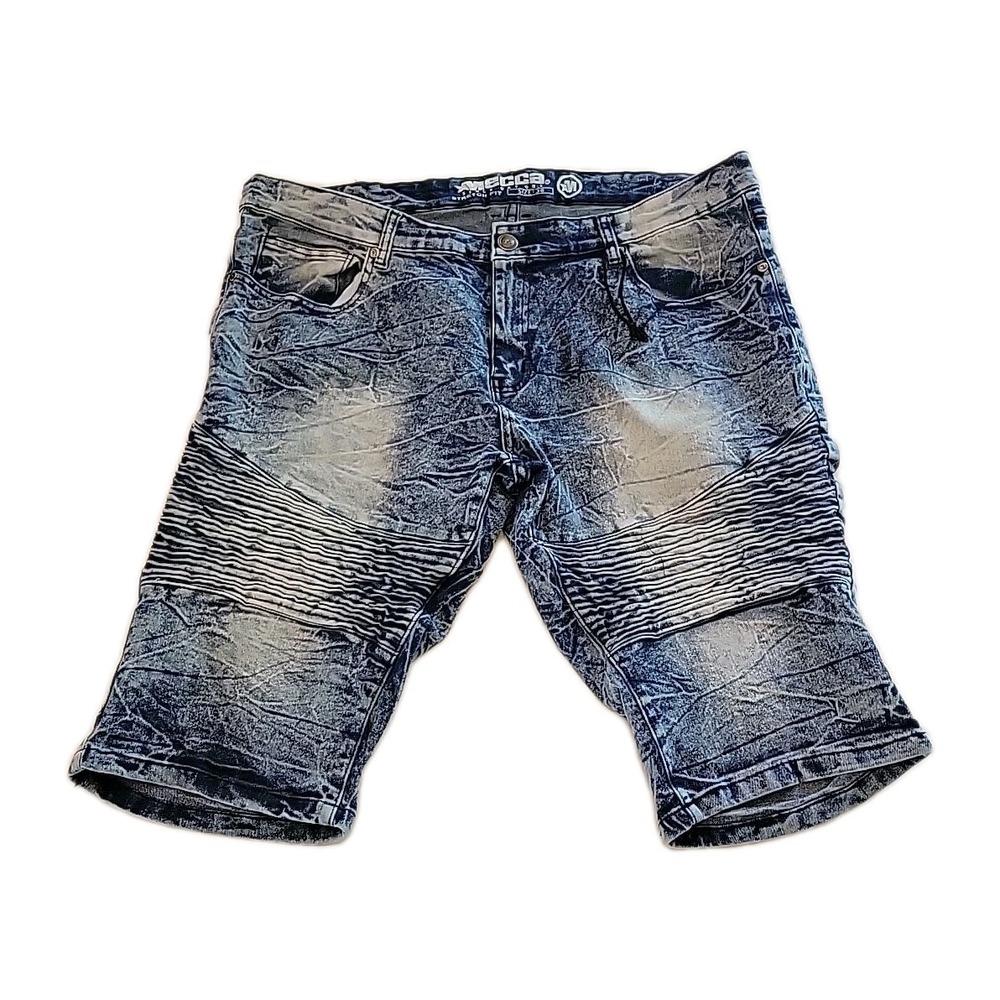 Mecca Denim Shorts Whiskering Distressed Stretch Fit Acid Wash Men's Size 38